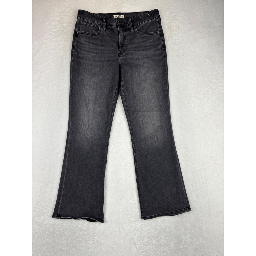 Madewell High Rise Women's Size 29 Cropped Flare Jeans Fuzzy Faded Black Denim